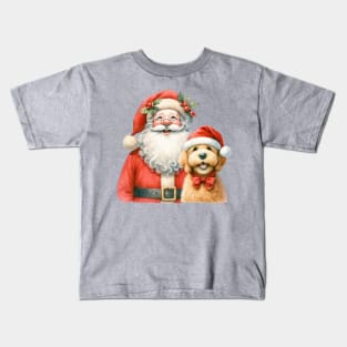 Labradoodle and Santa Funny Christmas Happy Dog Jolly Santa Cartoon artwork Kids T-Shirt